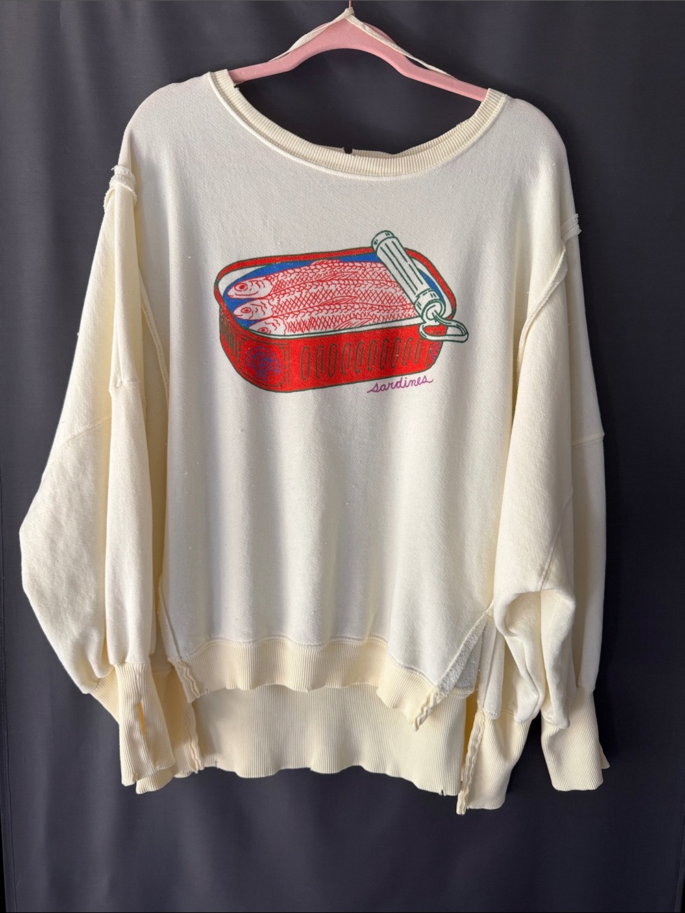 We The Free Cream Crewneck with Red & Blue Sardine Graphic